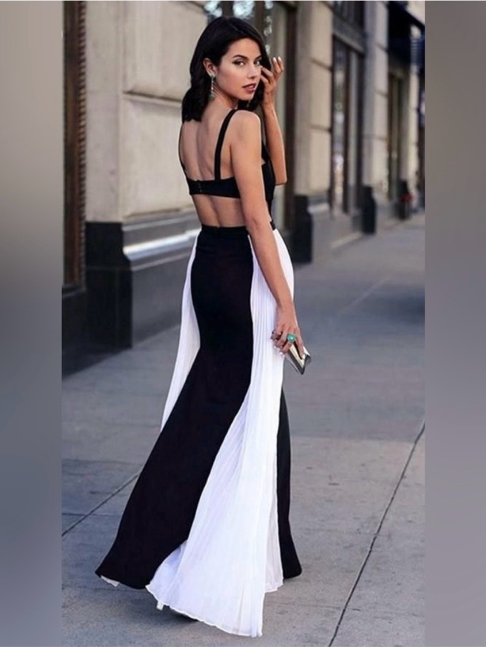 BCBGMaxAzria Brielle Maxi Dress Featuring Side Cutouts and Pleated Chiffon Panel - Picture 2 of 14